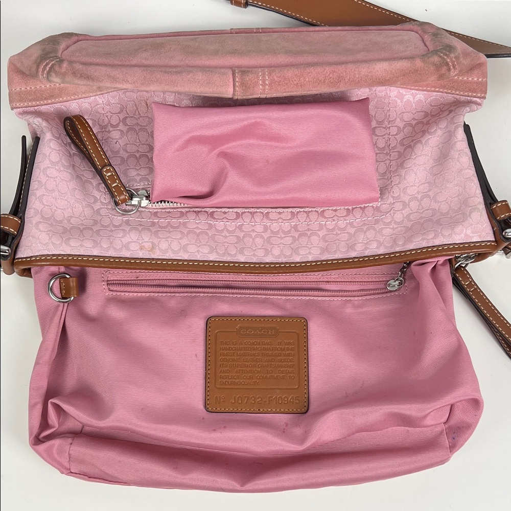 Coach Y2K Baby Pink Signature Monogram Suede Jacquard Hobo Shoulder Bag F10945 - Picture 12 of 16